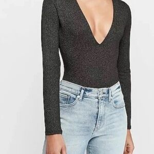 Express Black and Silver Fitted Cut Out Bodysuit